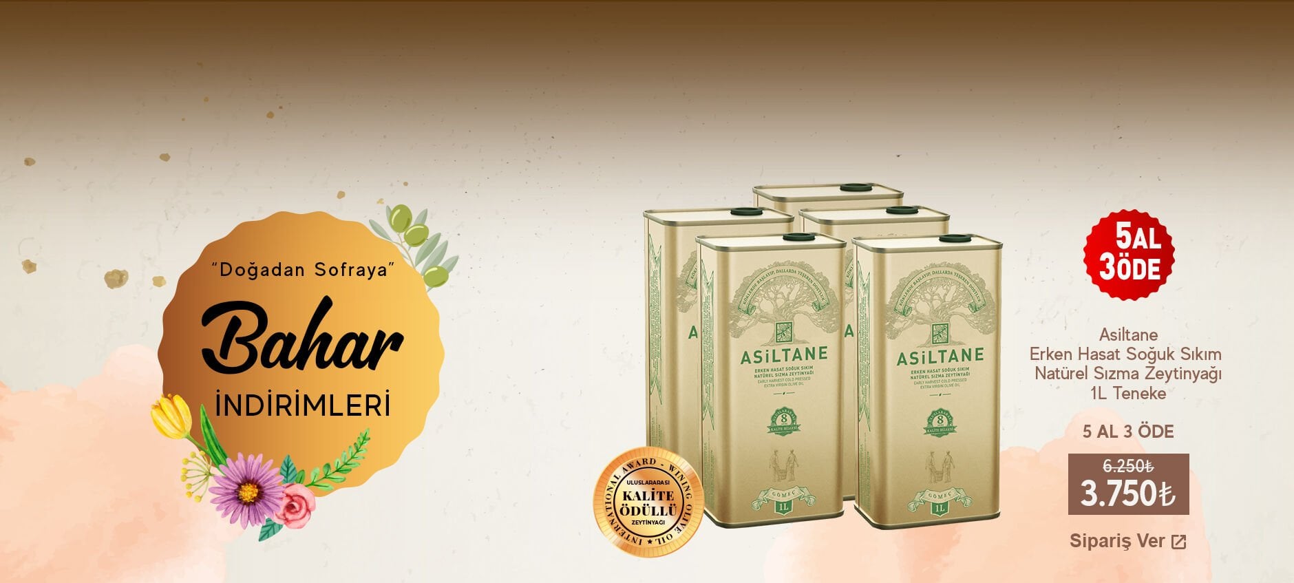 Asiltane Erken Hasat Soğuk Sıkım Natürel Sızma Zeytinyağı 1L Teneke 5 AL 3 ÖDE