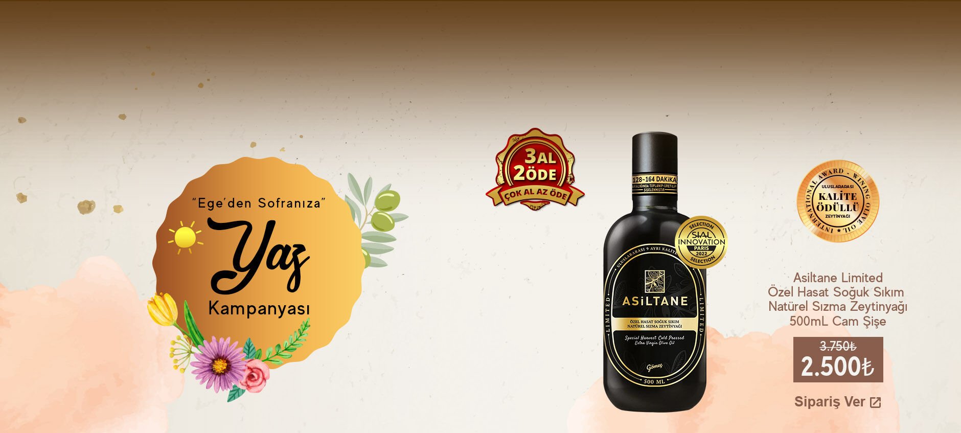 Limited Özel Hasat Soğuk Sıkım Natürel Sızma Zeytinyağı 500 ml 3 AL 2 ÖDE