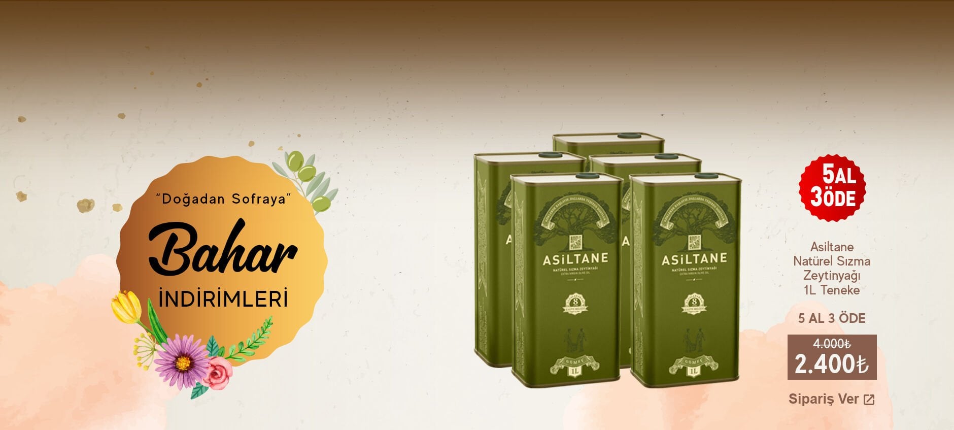 Asiltane Olgun Hasat Soğuk Sıkım Natürel Sızma Zeytinyağı 1L Teneke 5 AL 3 ÖDE