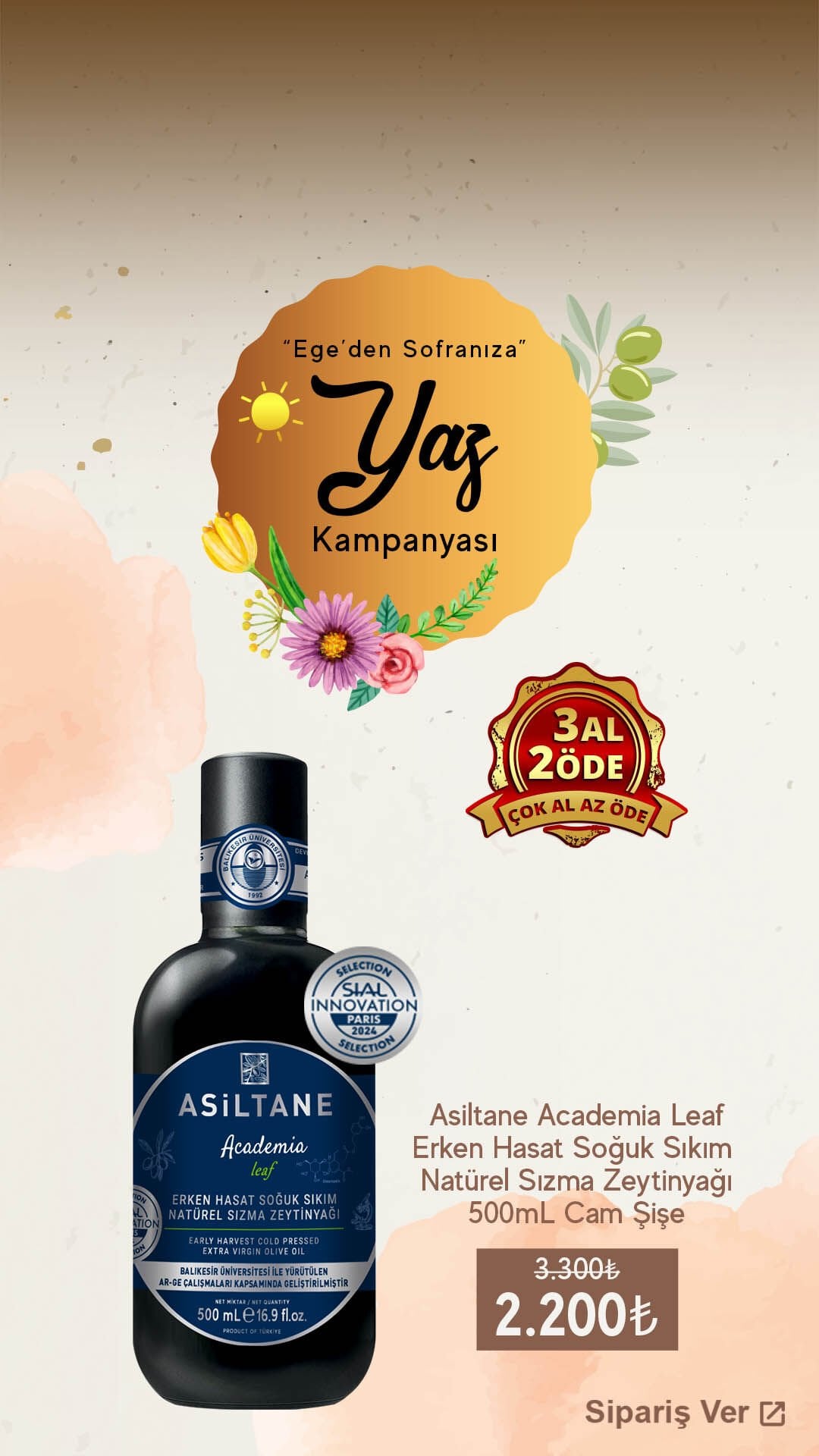 Academia Leaf Erken Hasat Soğuk Sıkım Natürel Sızma Zeytinyağı 500 ml 3 AL 2 ÖDE