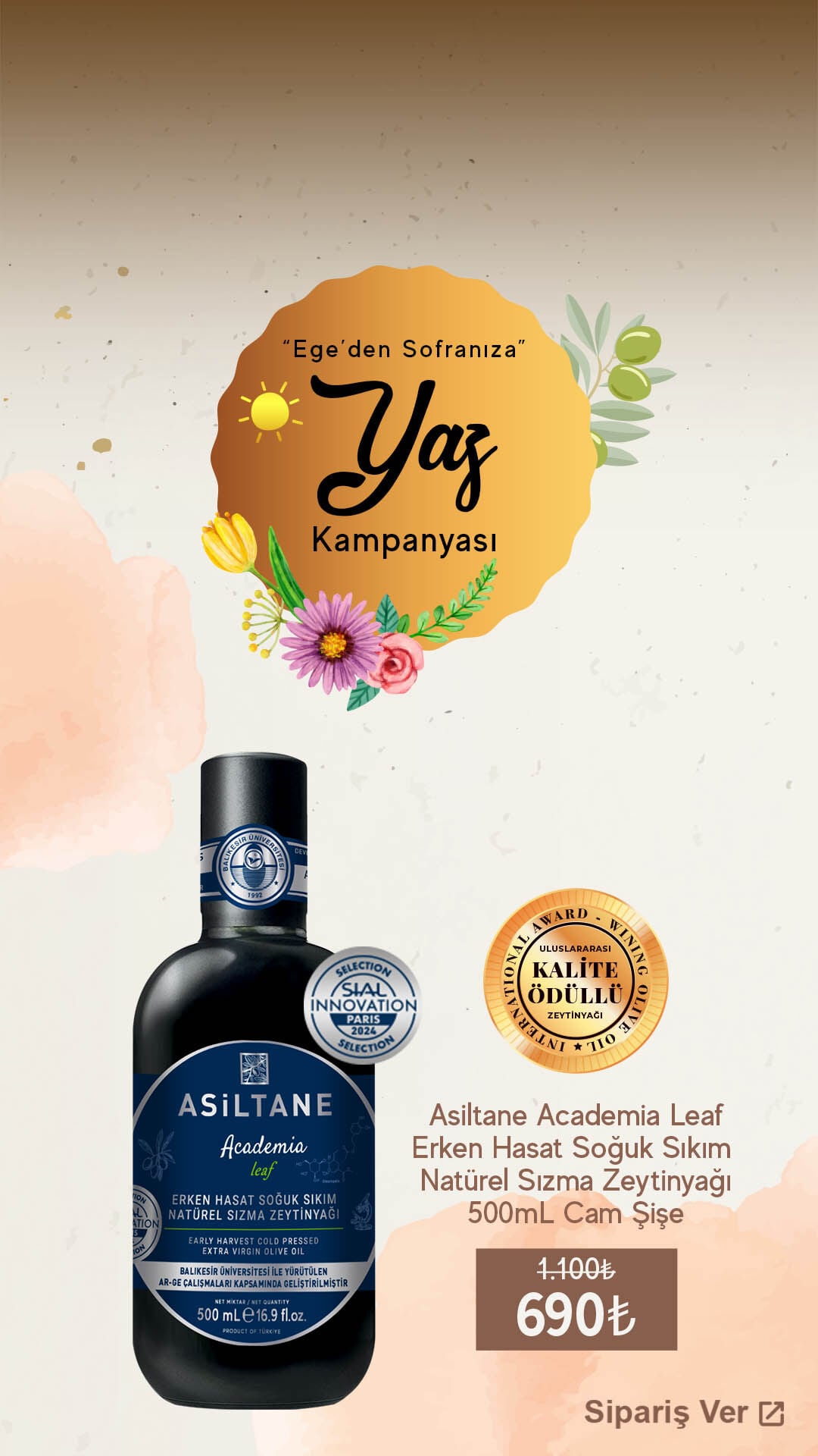 Academia Leaf Erken Hasat Soğuk Sıkım Natürel Sızma Zeytinyağı 500 ml