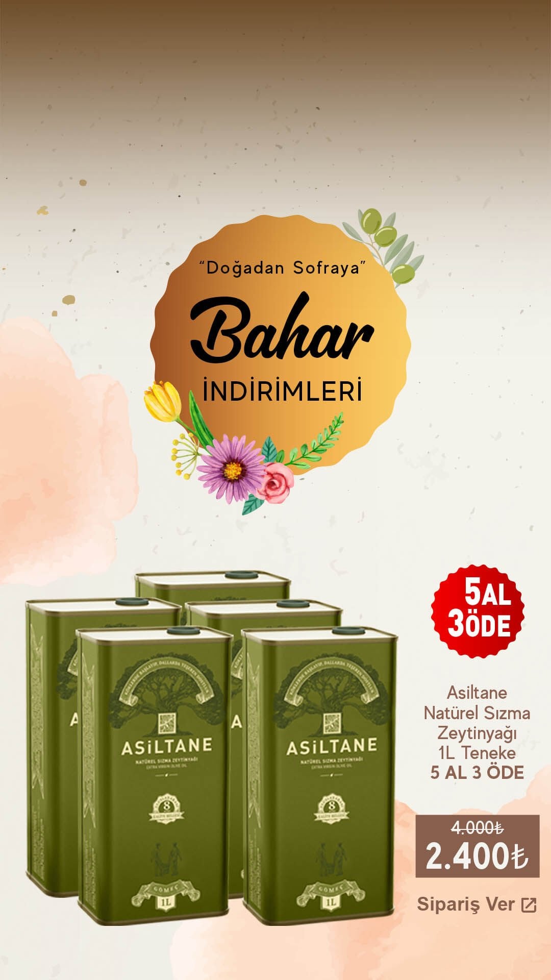 Asiltane Olgun Hasat Soğuk Sıkım Natürel Sızma Zeytinyağı 1L Teneke 5 AL 3 ÖDE