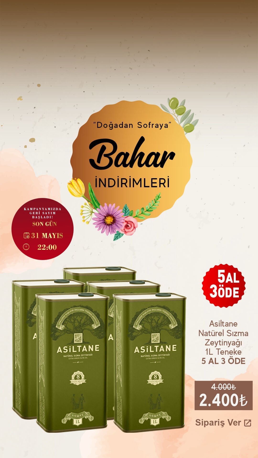Asiltane Olgun Hasat Soğuk Sıkım Natürel Sızma Zeytinyağı 1L Teneke 5 AL 3 ÖDE