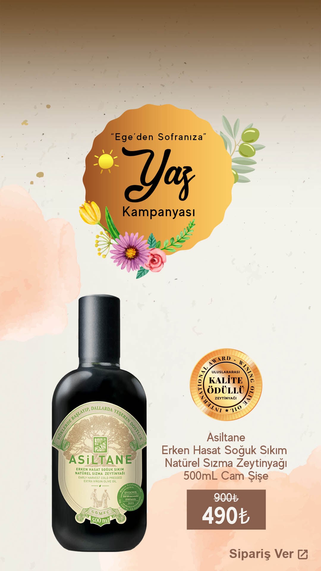 Erken Hasat Soğuk Sıkım Natürel Sızma Zeytinyağı 500 ml
